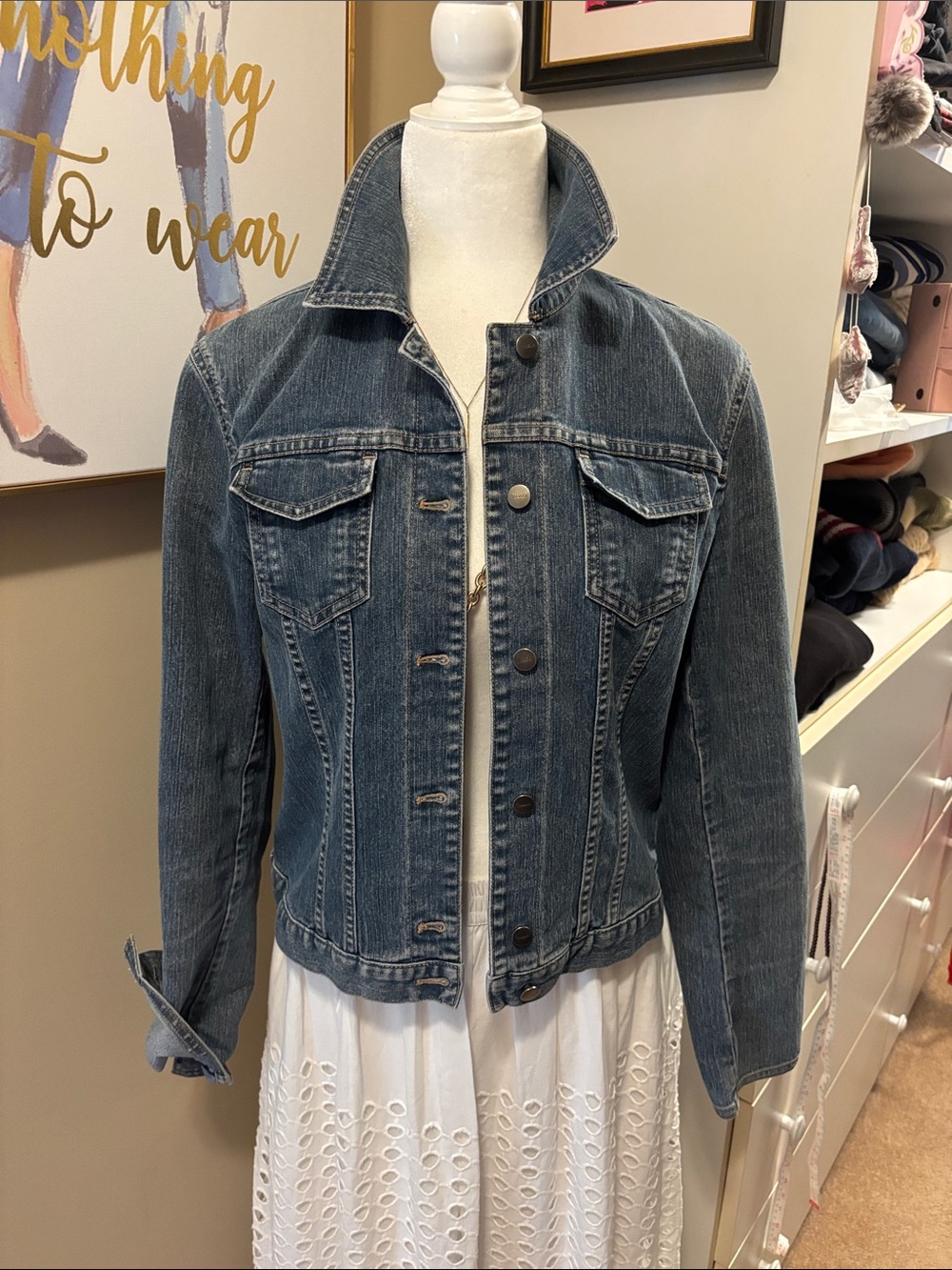 Tahari Blue Washed Denim Jacket for Women